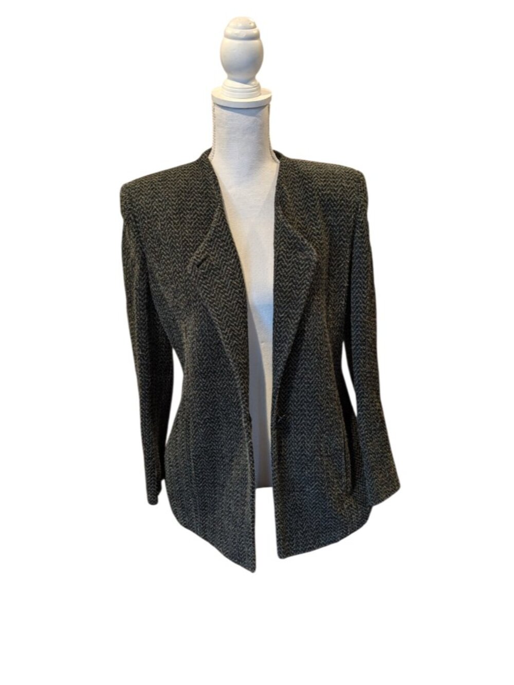 Joan + David Vintage Blazer Jacket Dark Green Black Herringbone Sz 10